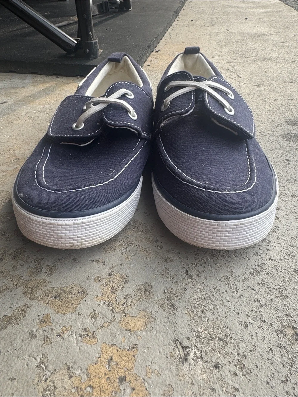 Kids Navy Canvas Boat Shoes with White Laces